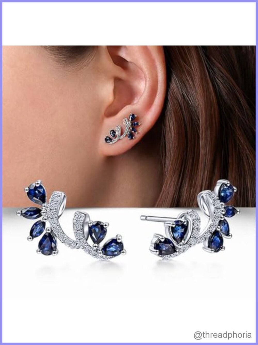 Geometric Irregular Shaped Blue CZ Stud Earrings for Women Trendy Jewelry